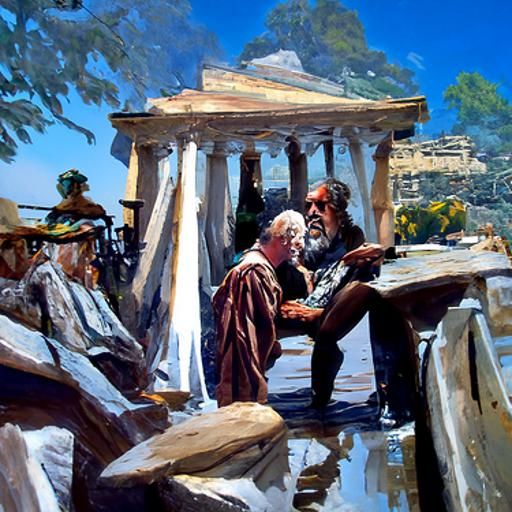 Socrates and Pericles Discuss in Ancient Rome Oil Painting