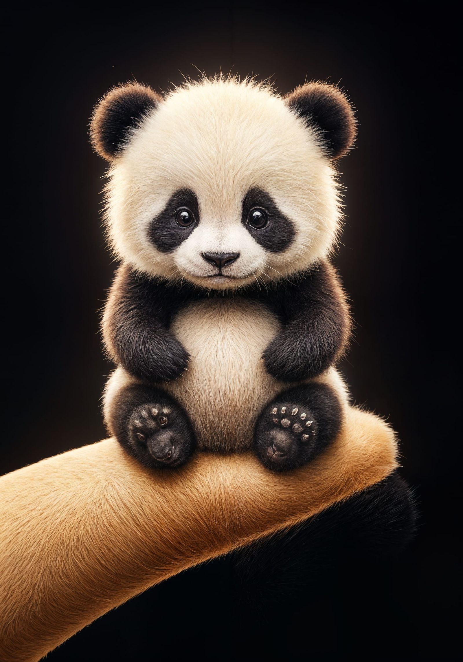 Cute Panda Perched on a Thumb