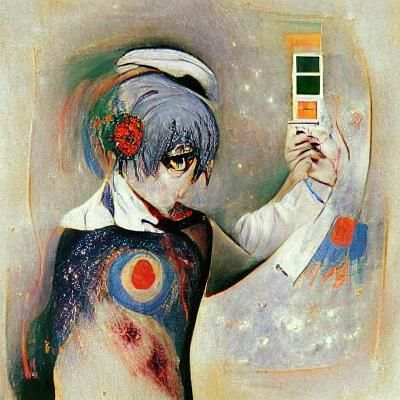 Rei Ayanami in Emo Style with Abstract Art Elements