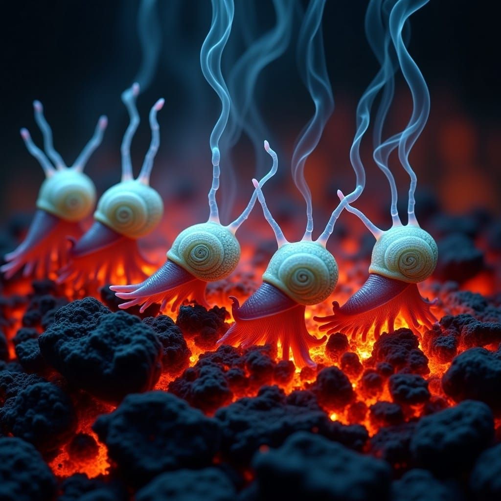 Glowing Fingerpunk Hand-Snails on Fiery Coals
