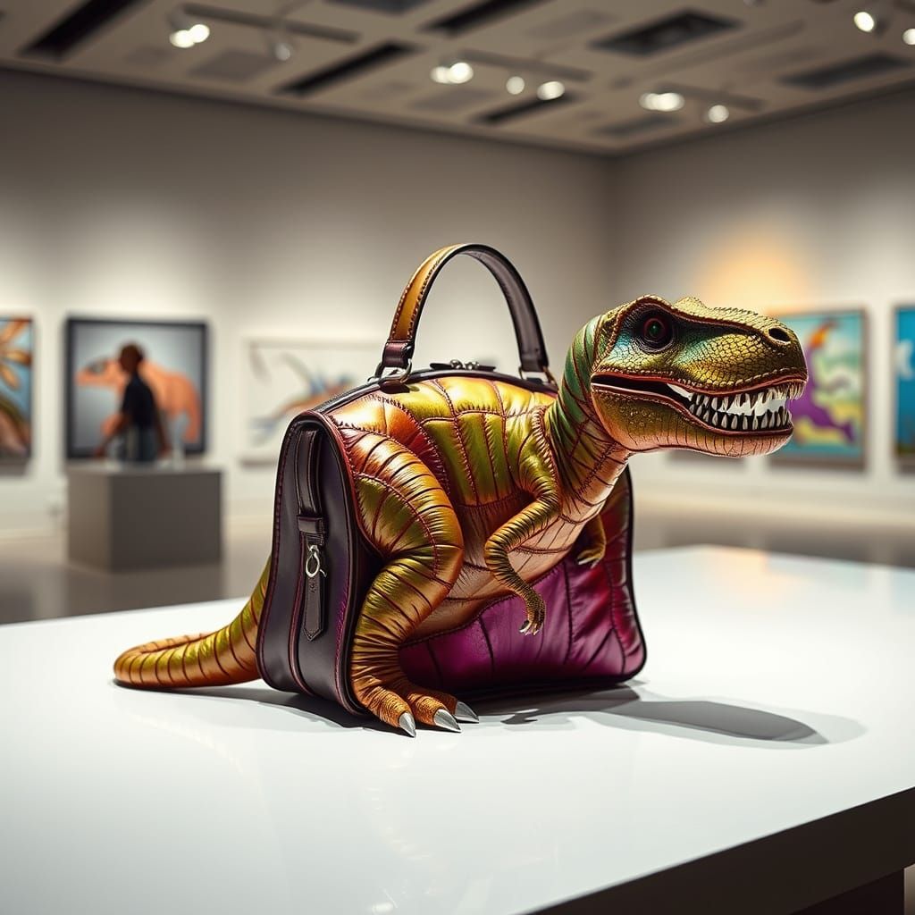 Iridescent T-Rex Purse in Art Museum