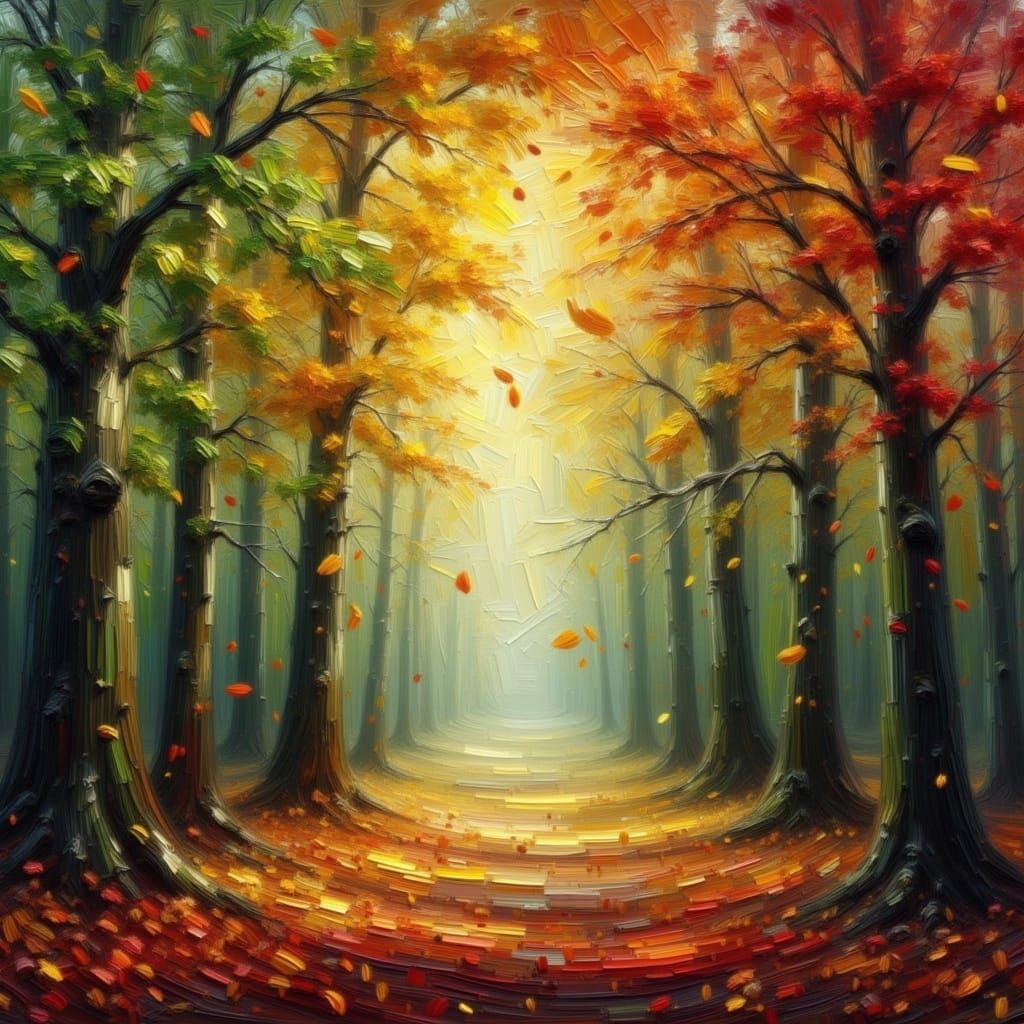 Ethereal Autumn Woodland Mist in Vivid Colors