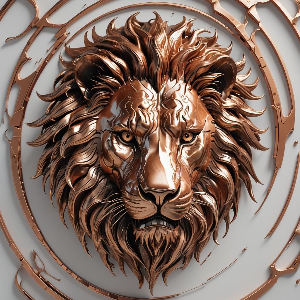 Futuristic Copper Lion Head in ZBrush Style
