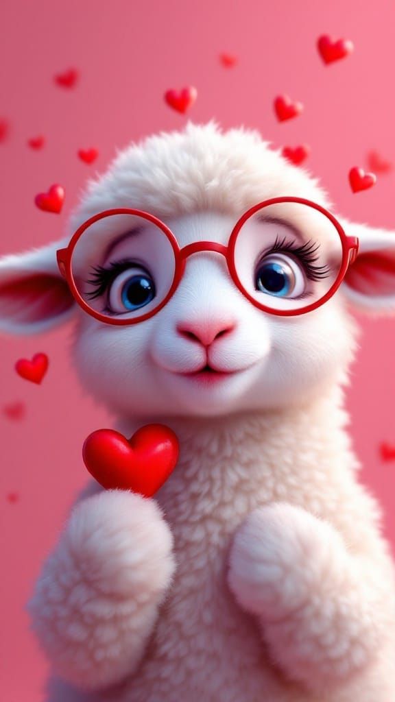 Surreal Hyperrealistic Sheep in Red Glasses Blows Kiss