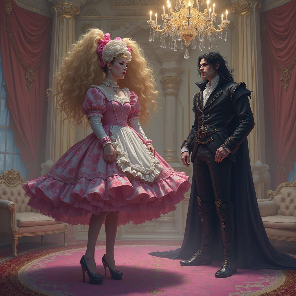 Vampire King Confronts Maid in Pastel Bedroom