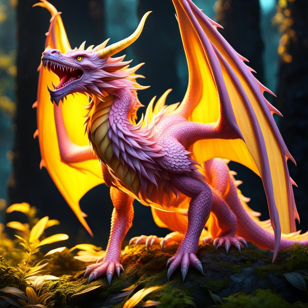 Pink Dragon with Yellow Eyes: Fantasy Concept Art
