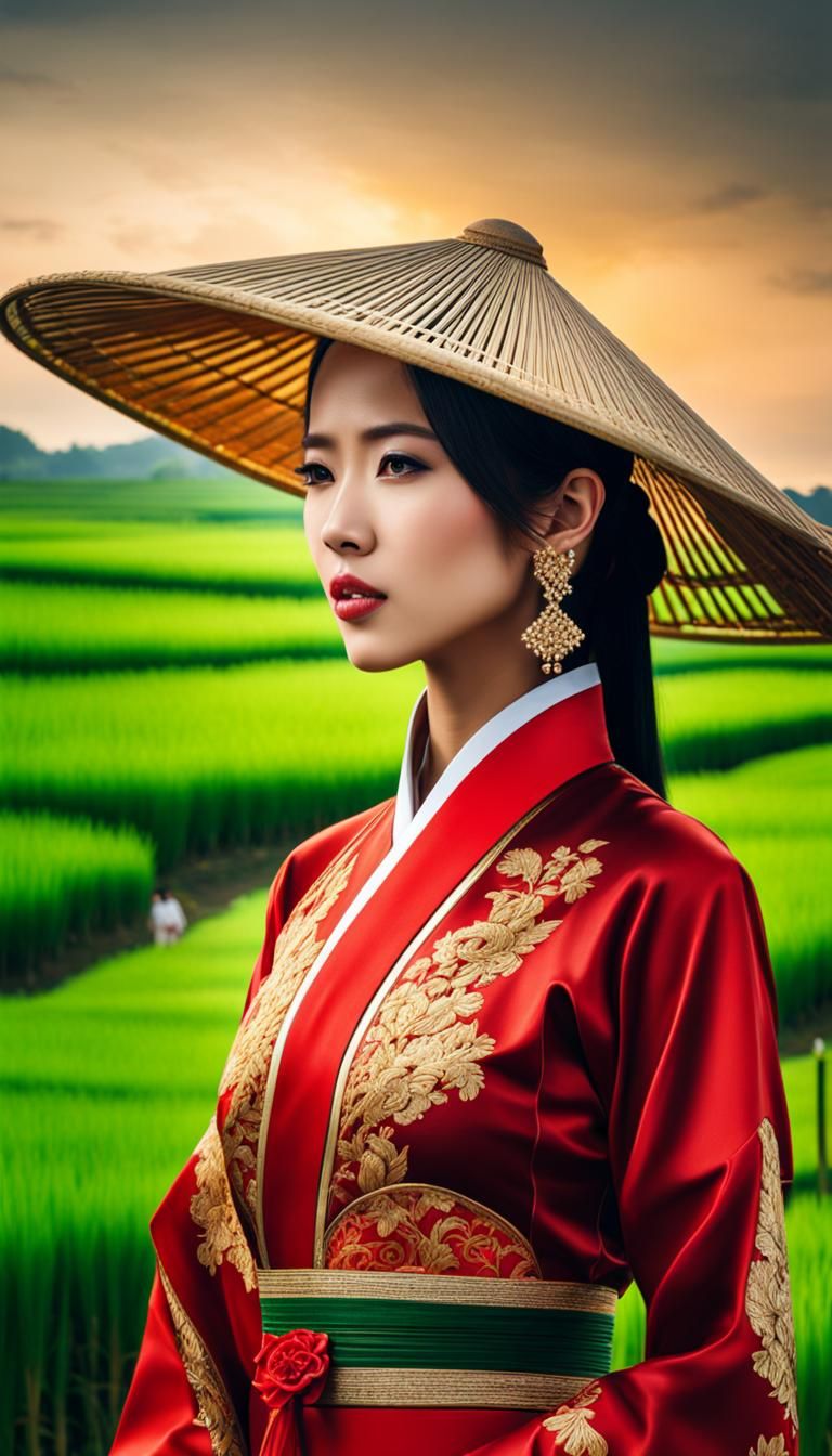 Vietnamese Nón lá and Áo dài.