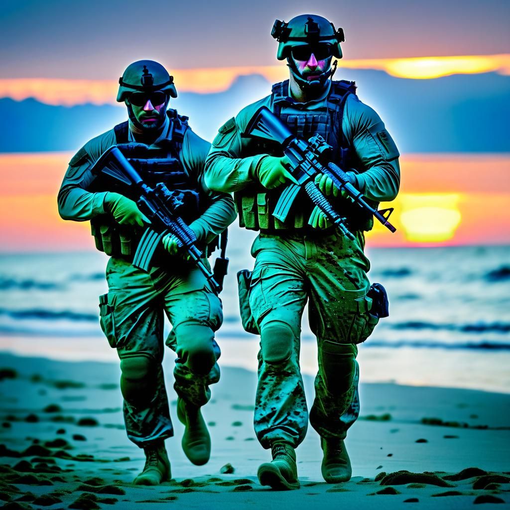 Navy SEALs on Beach at Dawn