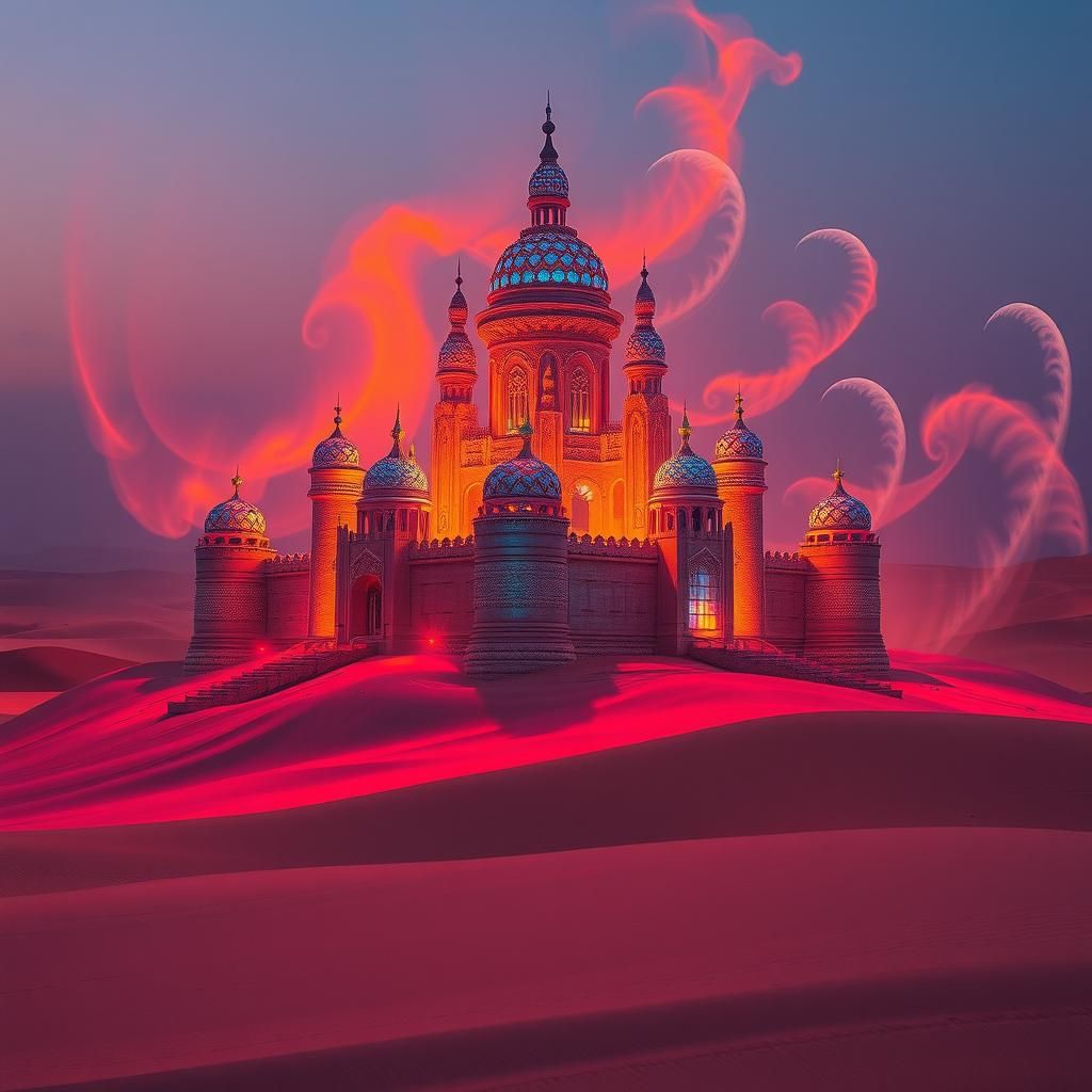 Surreal Desert Sand Castle in Holographic Sunset Colors