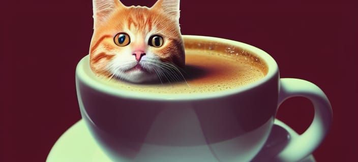 Ginger Cat's Coffee Cup Adventure: Whimsical Illustration