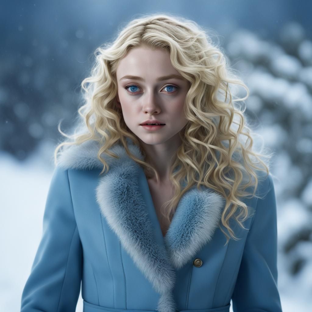 Hyperrealistic Unclad Woman with Curly Hair in Snow