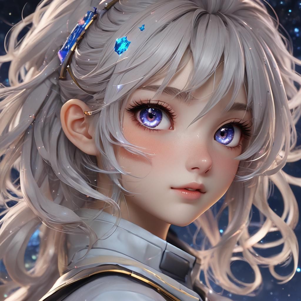 Anime Girl with Galaxy Hair and Starry Eyes