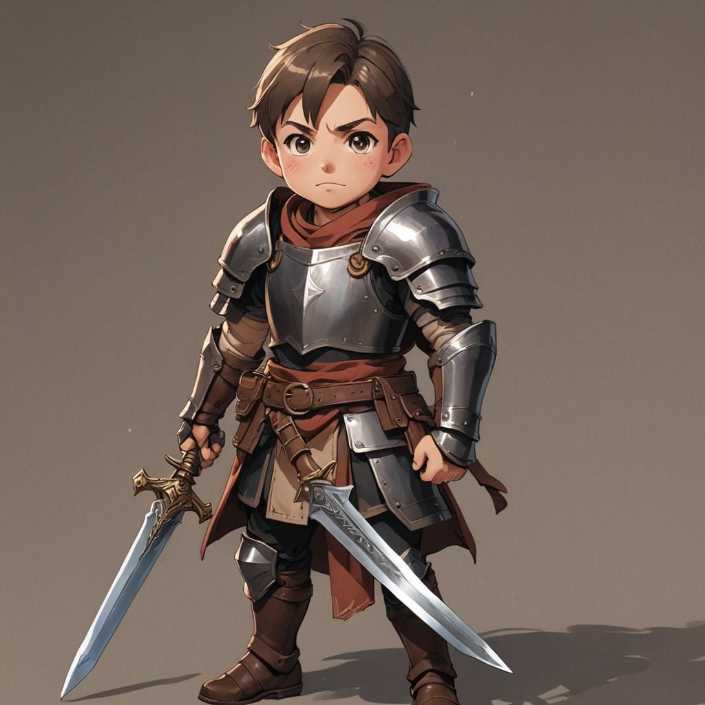Armored Villager Child: Anime Cel-Shaded Art