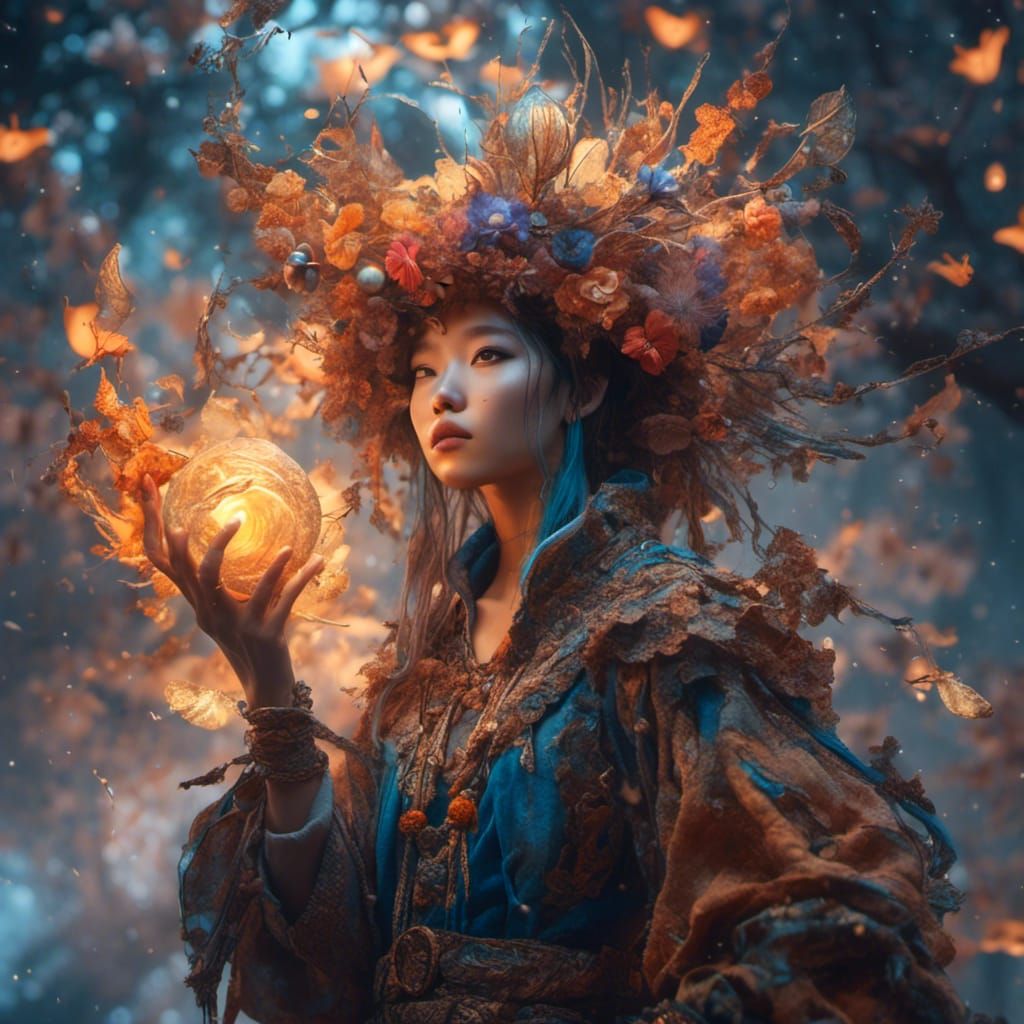 Surreal Shaman Girl Portrait in Hyperreal Style