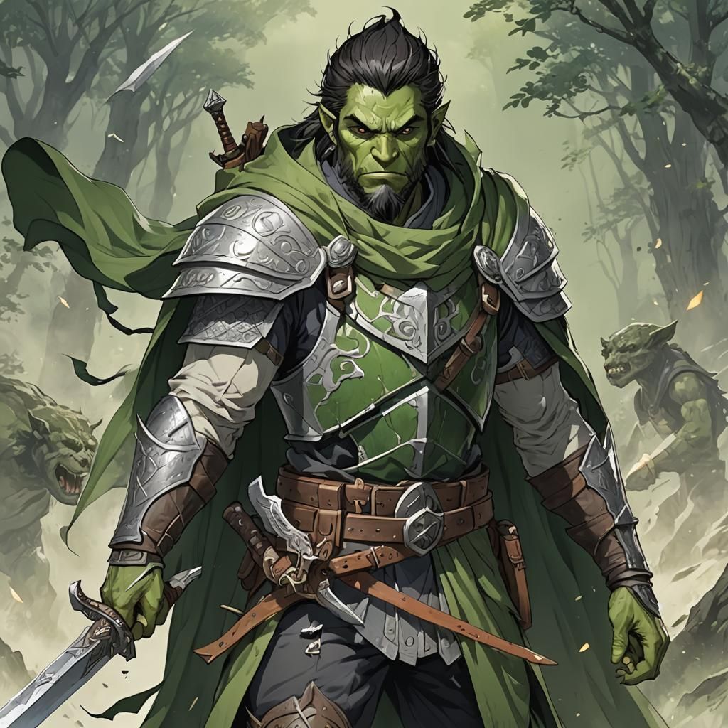 Half-Orc Druid in Anime Style with Glaive