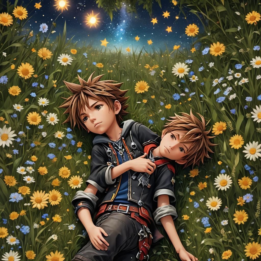 Sora as a Boy Sleeping in Star Meadow