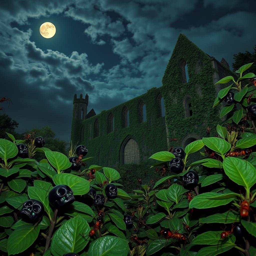 Medieval Castle Ruins at Night in Cinematic Style