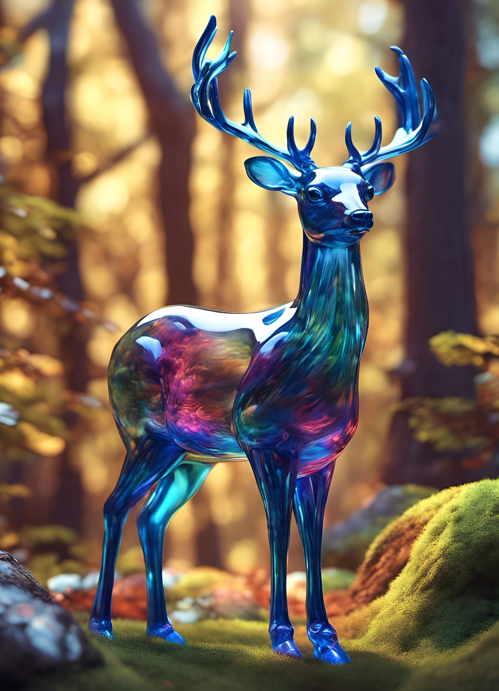 Glass Deer in Forest: 3D Digital Art