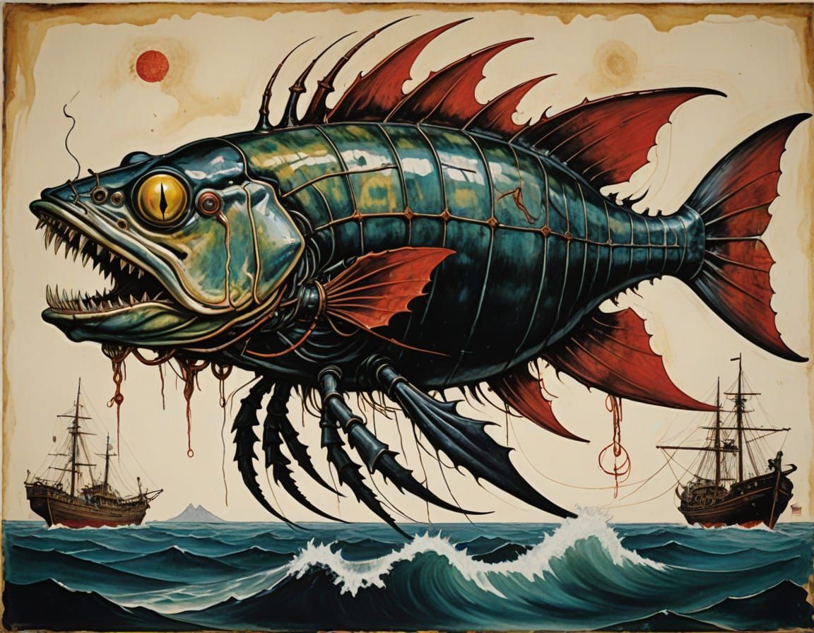 Surreal Japanese Hybrid Creature in Vivisection Scene