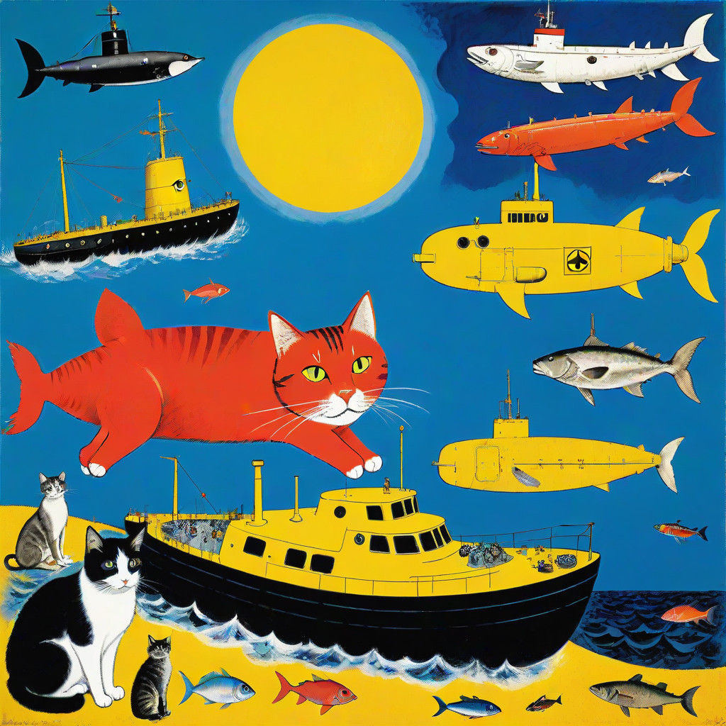 Feline Superhero Sinks Nuclear Submarine in Dreamlike Scene