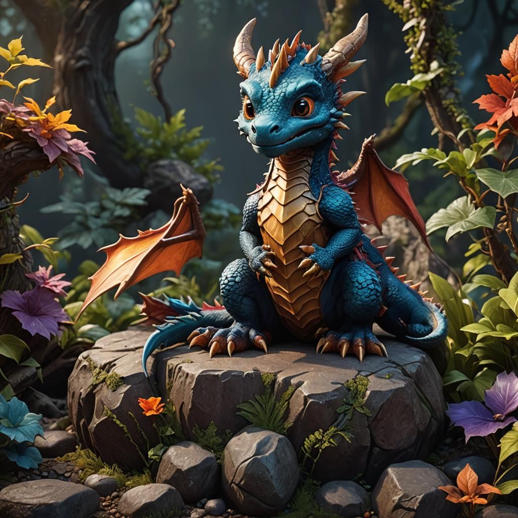 Cute Miniature Dragon in Detailed Matte Painting
