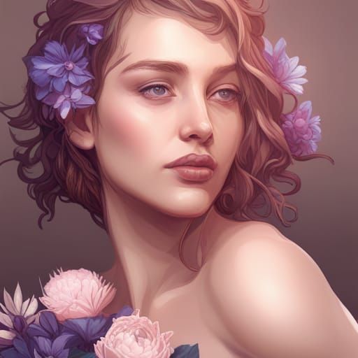 Woman with Flowers: Hyperdetailed Portrait in 8k