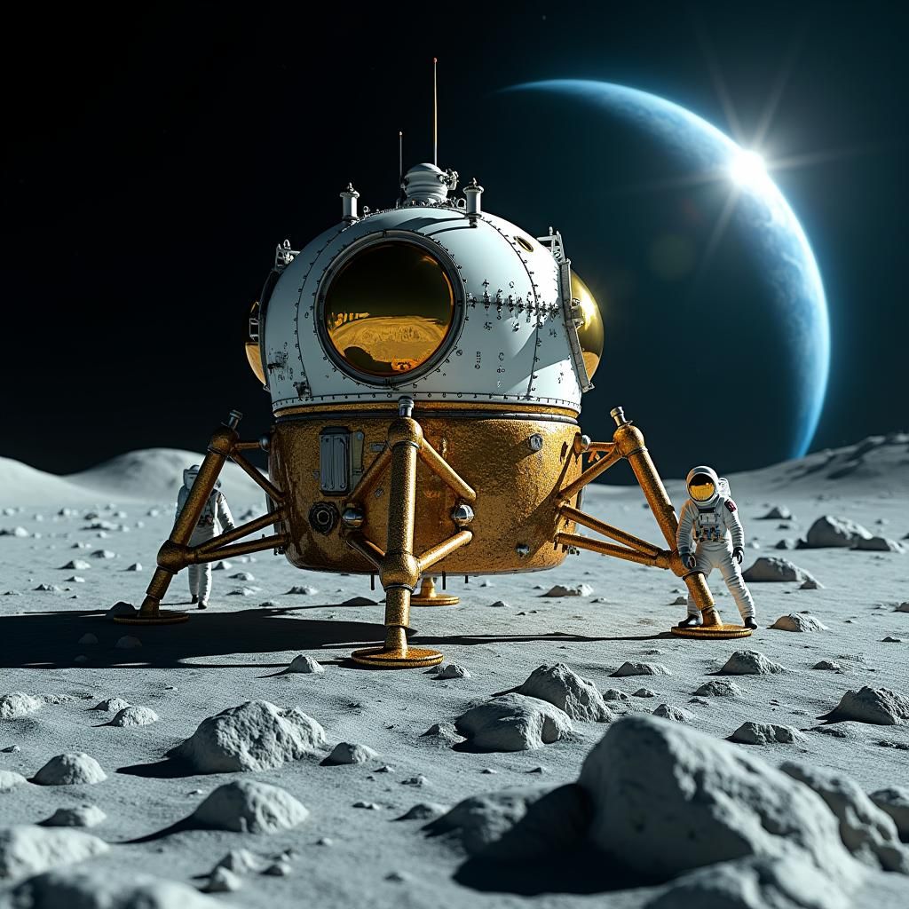 Lunar Lander on the Moon: Hyperrealistic Digital Art