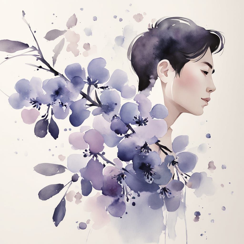 Watercolor Portrait of a Young Man in Dreamlike Style