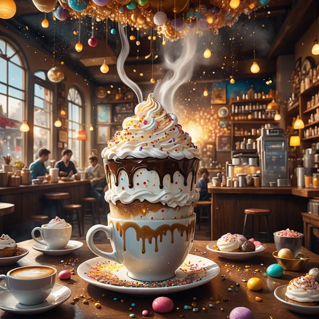 Big Coffee Surrounded by Sweets: Fantasy Concept Art