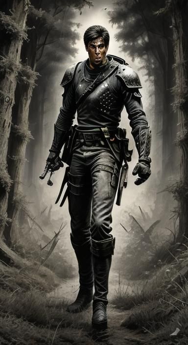 Dark Armored Knight Stands Proudly on Battlefield