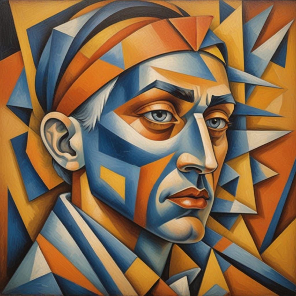 Cubist Portrait of a Resilient Warrior in Vibrant Blues and ...