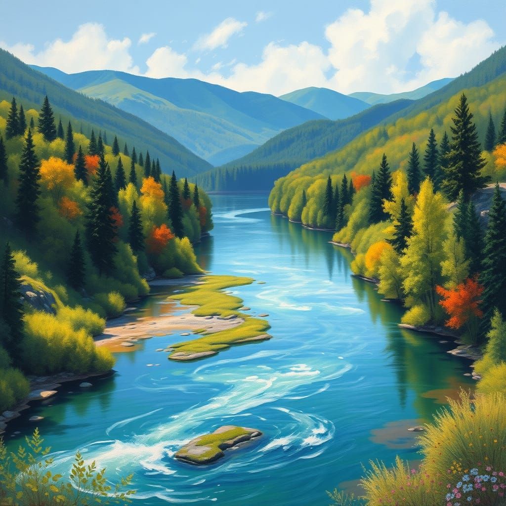River in Dreamy Impressionist Style