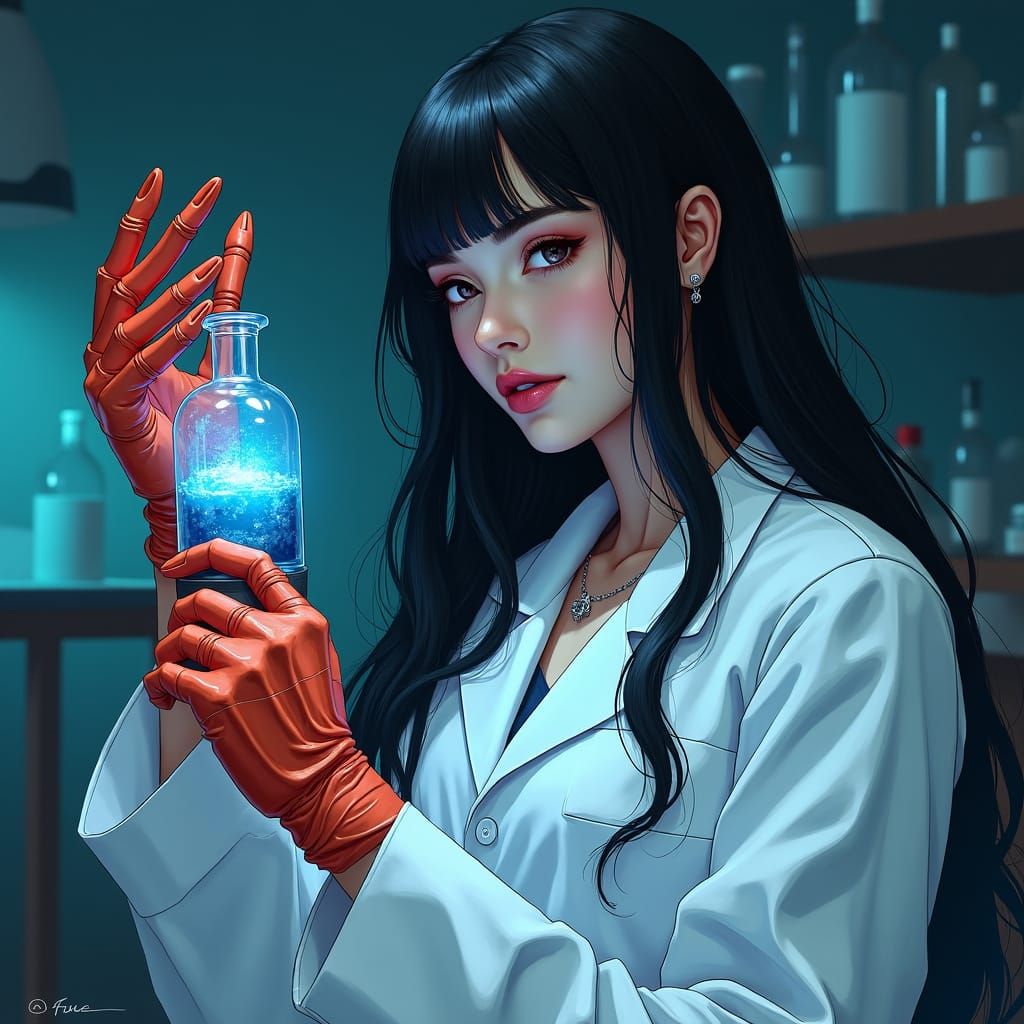 Female Scientist with Lobster Claw, Comic Art