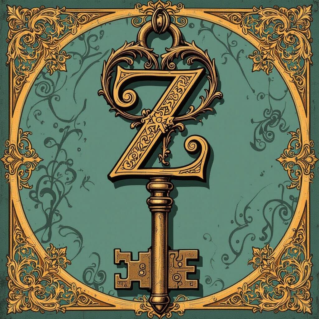 Victorian Key with Z Tip in Art Nouveau Style