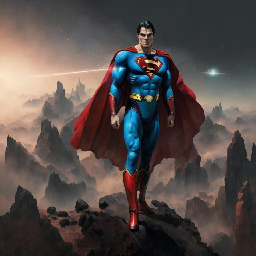 Christopher Reeve as Superman. Double exposure with the red ...