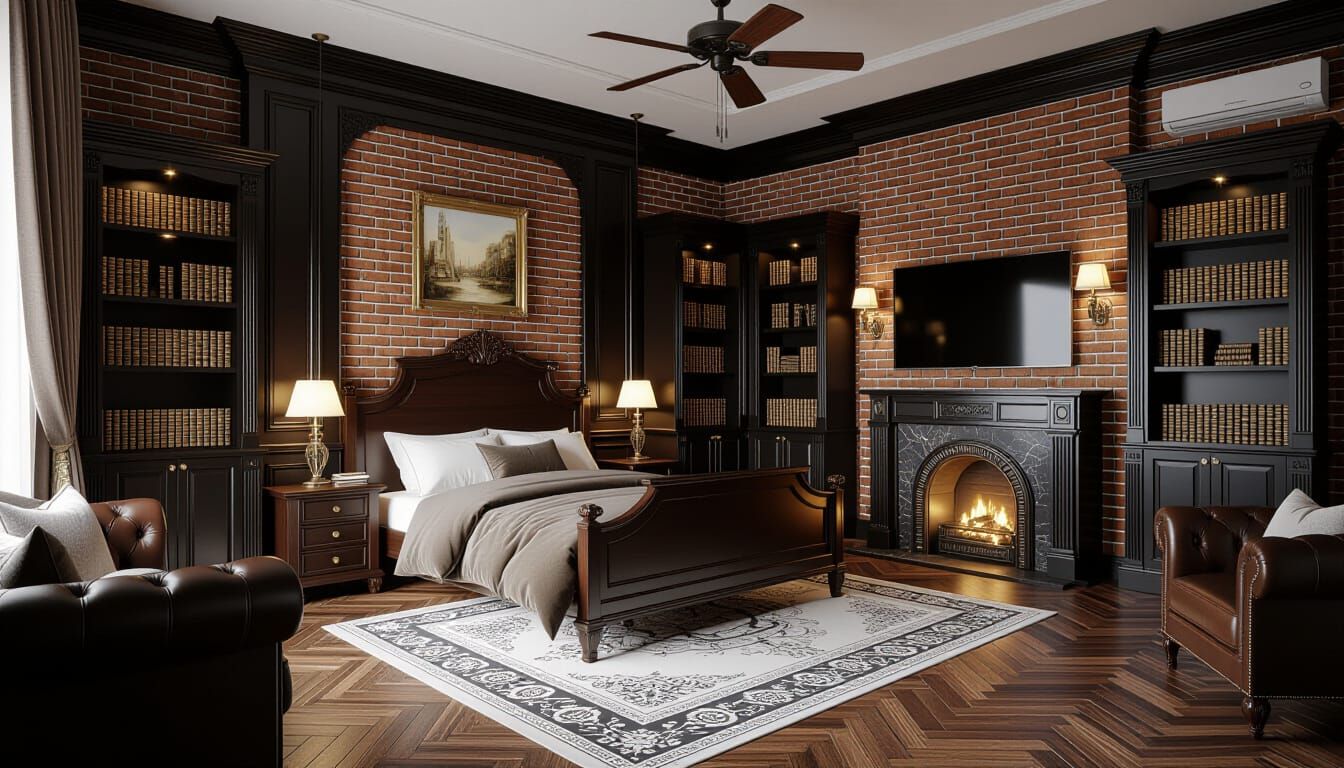 Luxurious Victorian Bedroom with Dramatic Lighting