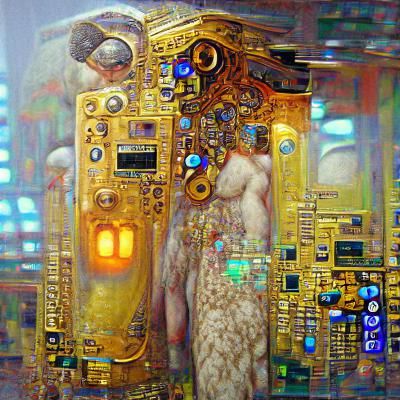 Retrofuturistic Quantum Computer Art in Klimt Style