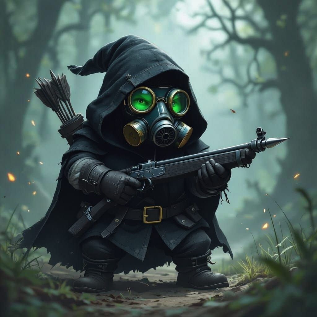 D&D Gnome Warrior with Gasmask and Crossbow