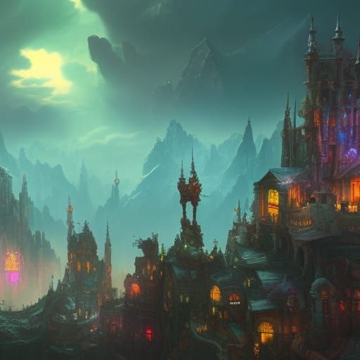 Fantastical Owl City Concept Art in Deep Color