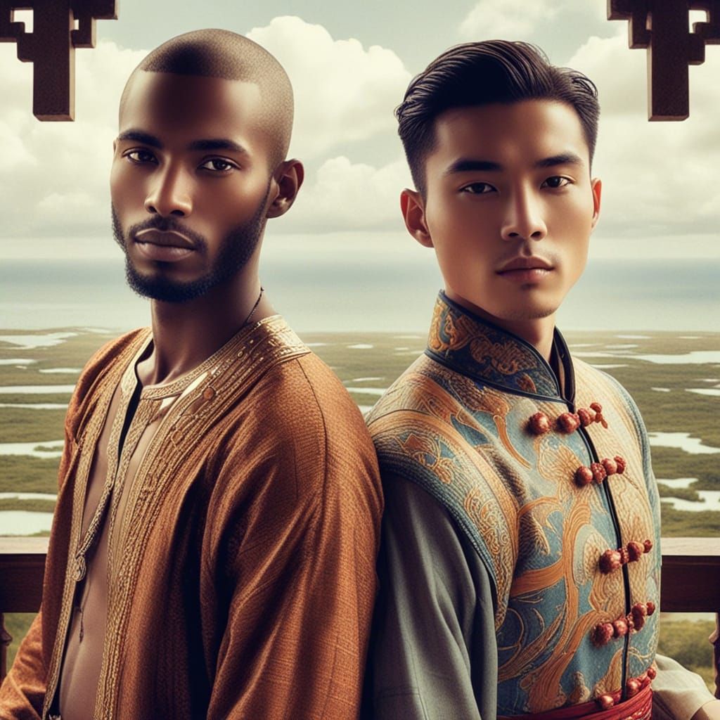 Zanzibari and Chinese Princes in Pre-Raphaelite Style