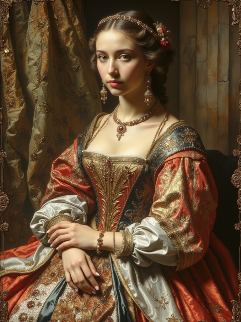 Stunning Baroque Beauty in Rich Embroidered Robes
