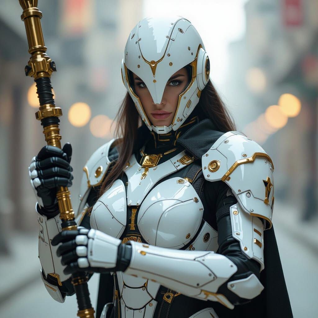 Futuristic Cyborg Battle Cleric in Photorealistic Style