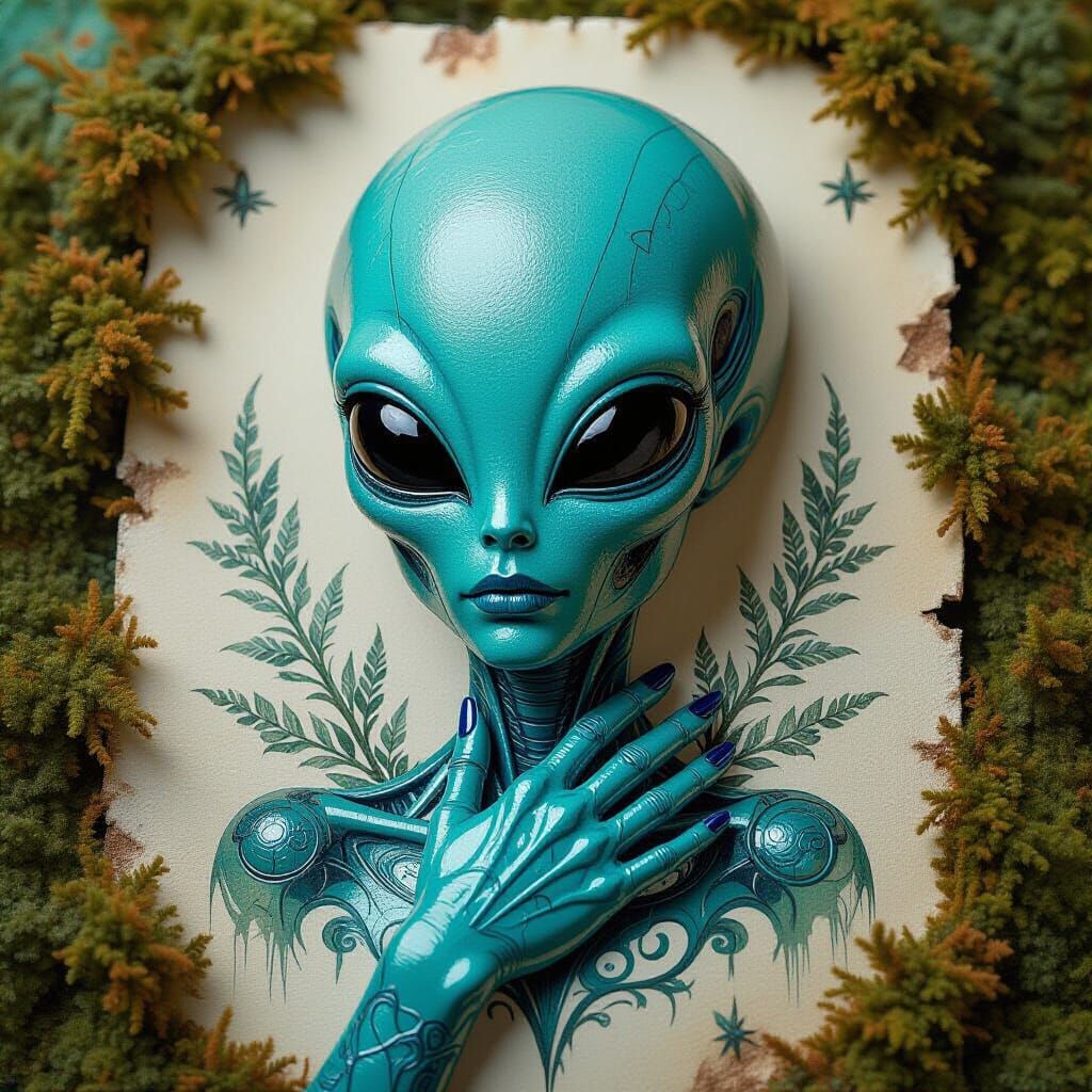 Futuristic Alien Tattoo Sheet in Neo-Impressionist Style