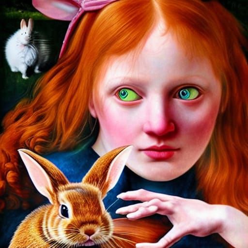 Redhead Girl Hypnotized by Evil Rabbit: Renaissance Painting