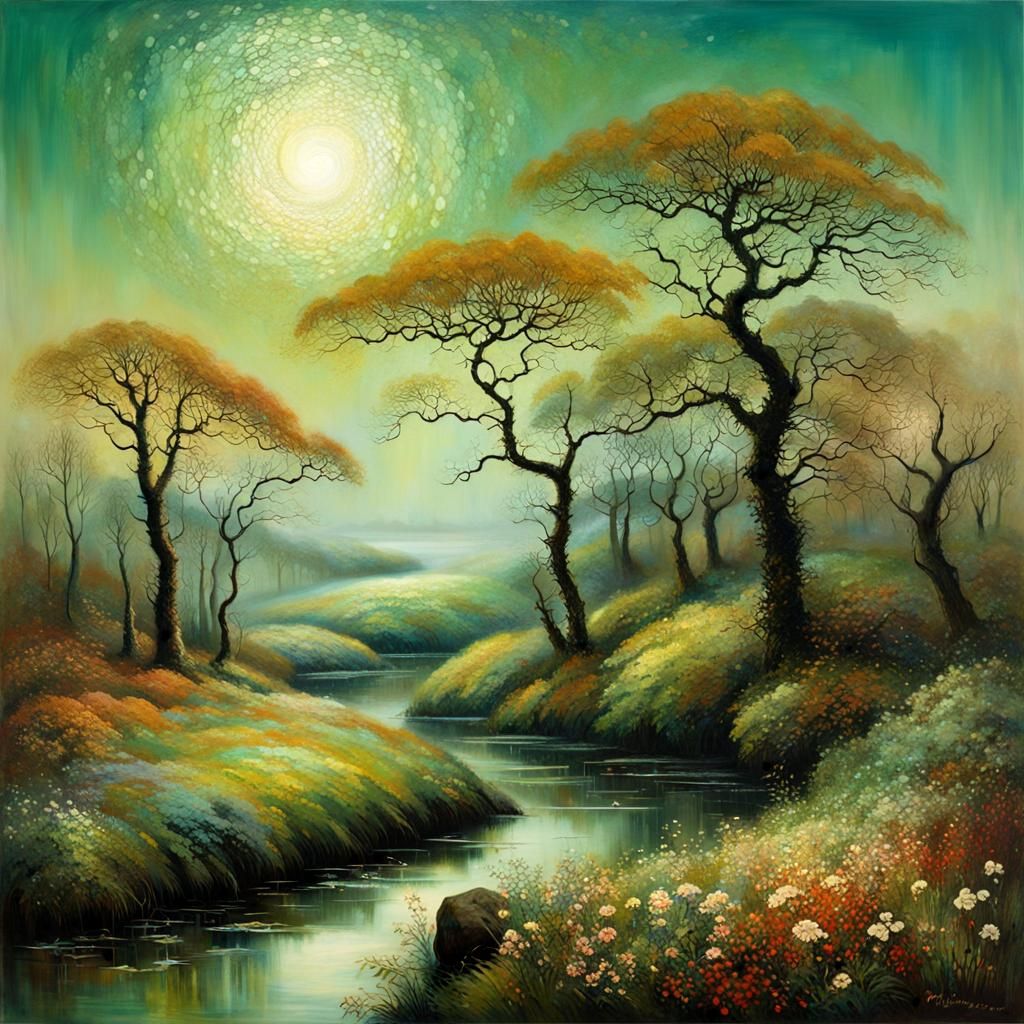 Tranquil Landscape in Impressionistic Luminist Style