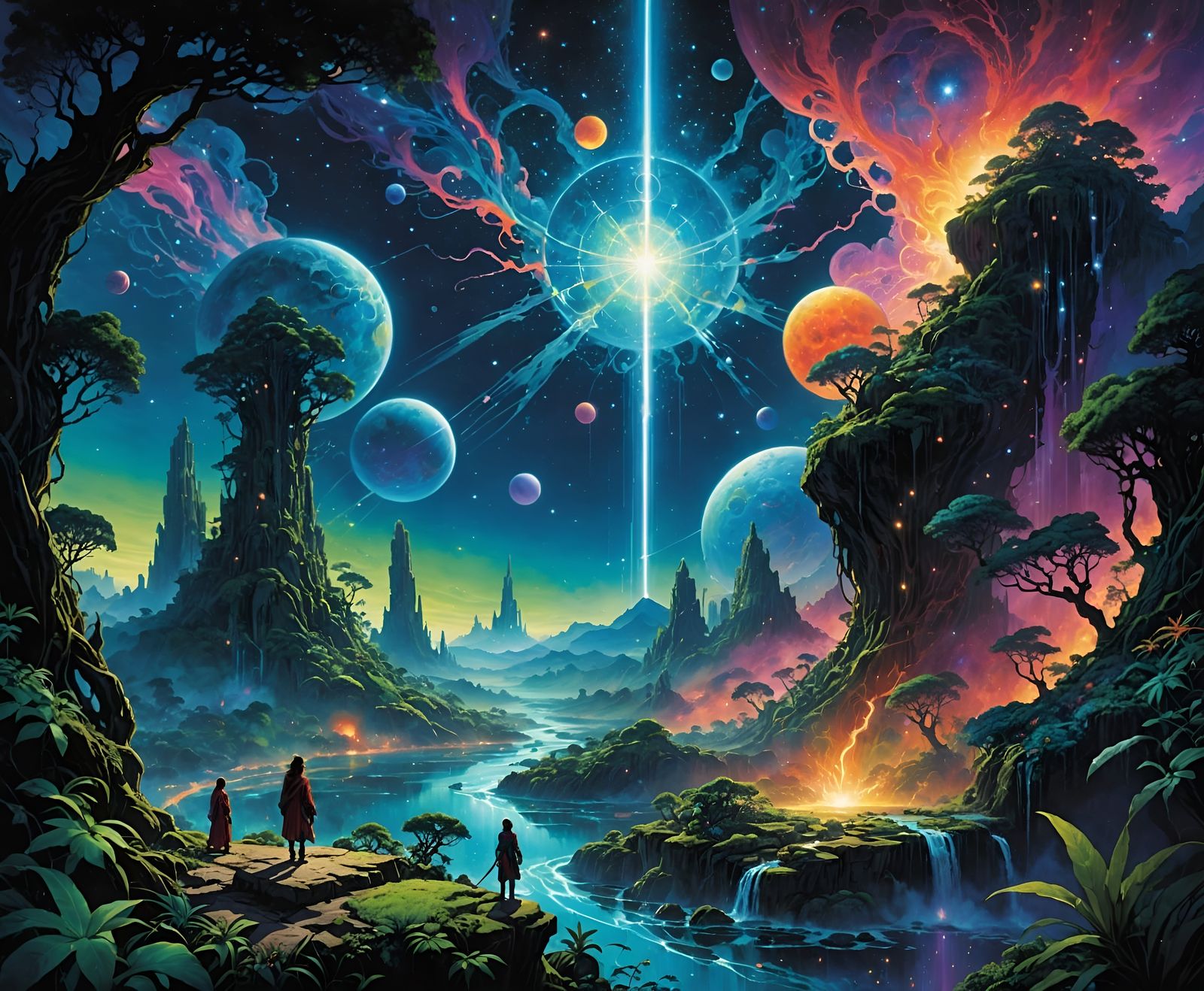 Celestial Being Descends on Bioluminescent Jungle Planet