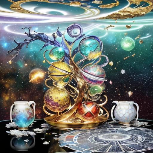 Galactic Murano Glass with Fiery Explosions in 3D