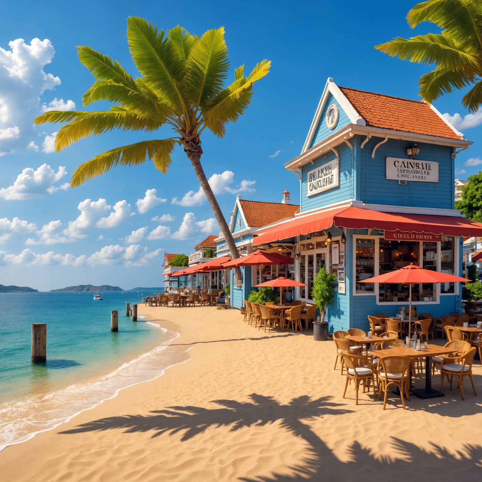 Hyperrealistic Seaside Restaurant Cafe in Cinematic HDR