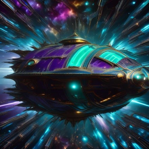 Cosmic Spaceship in Retro-Futuristic Galaxy