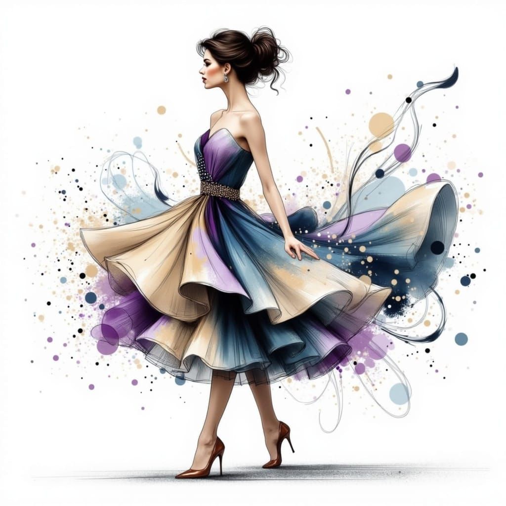 Ballet Dancer in Flowing Dress, Impressionist Style